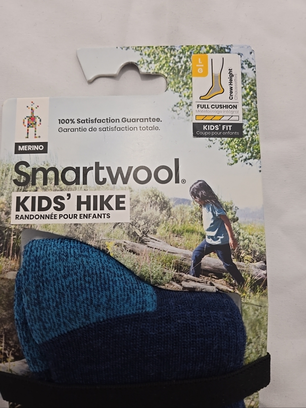 NWT Smartwool Hike Merino Wool Blend Full Cushion Crew Height Kid's Large Blue - Picture 2 of 5